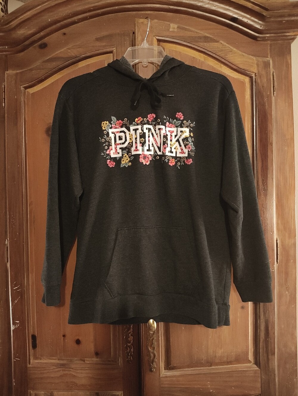 PINK Victoria's Secret Black Floral Hoodie Sweater